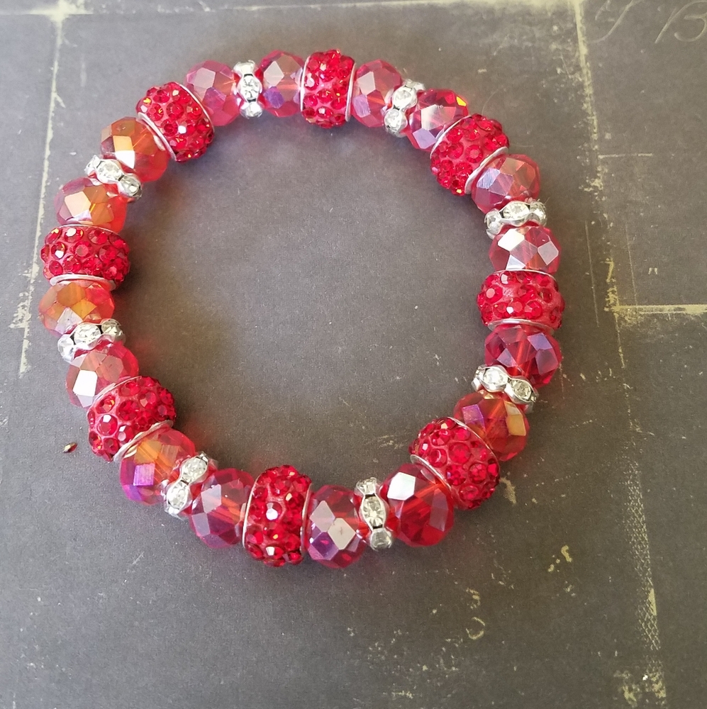Red Crystal & Shamballa bead bracelet